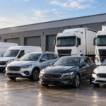 Fleet of vans and cars at a depot